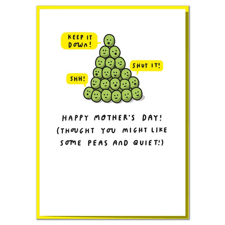 Mungo And Shoddy – wholesale Mother’s Day card – Peas And Quiet. Funny Mother's Day Card