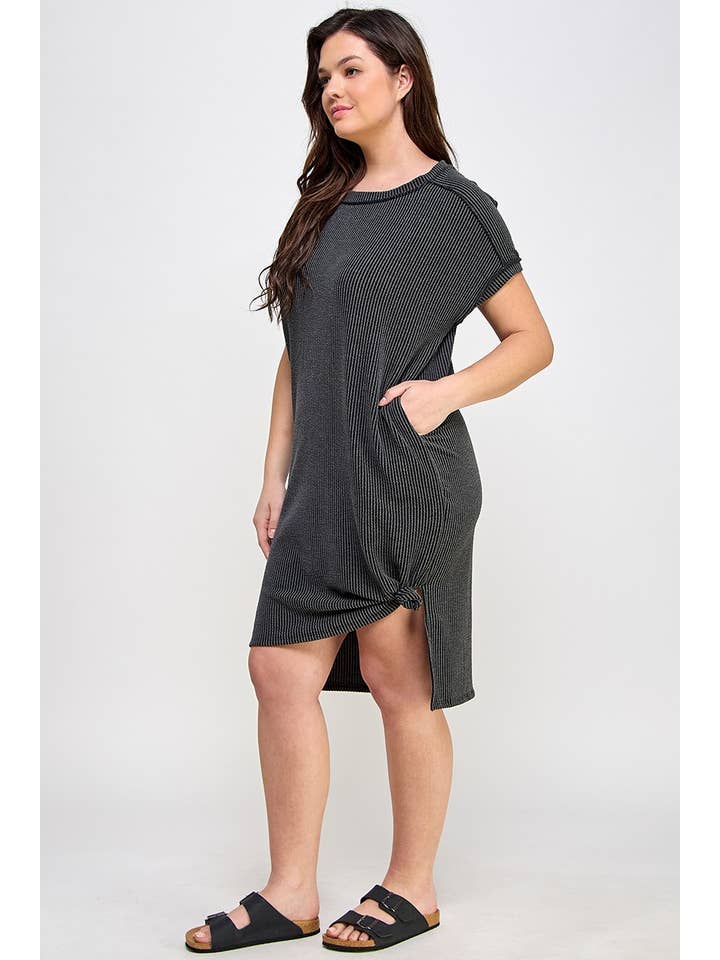 Haute Fox Plus Size & Contemporary – Engroshandel Kjole - Dame – Ribbet midi tee kjole i store størrelser JK18643-D5