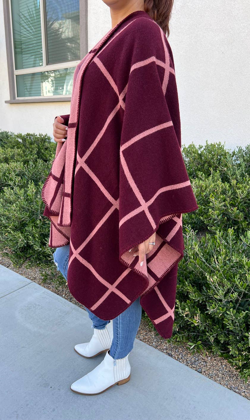 Justin & Taylor - Wholesale Kimono - Women's - Shiver | Plaid Kimono Two-Toned Fall & Winter Shawl4