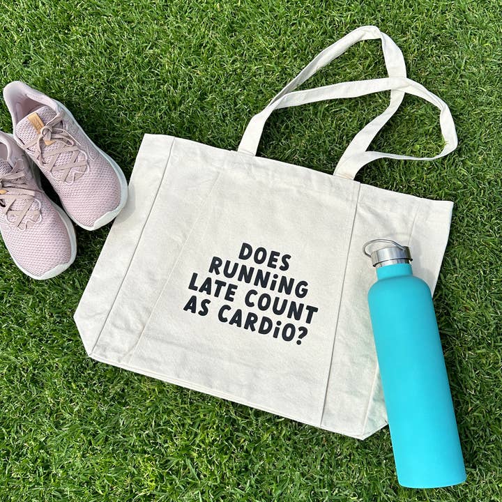 Beach Bag / Gym Bag - Does running late count as cardio? for wholesale by Nutmeg Creative
