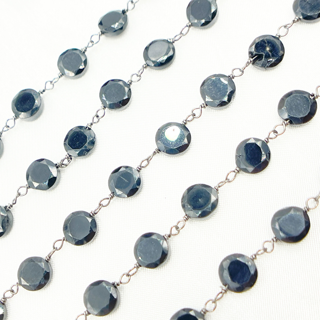 Tresor Jewelry Inc. - Wholesale Link & Chain Necklace - Black Spinel Small Coin Shape Oxidized Wire Chain. BSP490