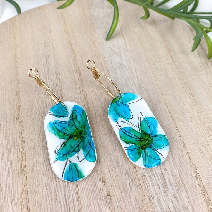 Light Shine - Wholesale Dangle Earrings - Hand Painted Sketchy Flower Clay Earring | Statement Drop14