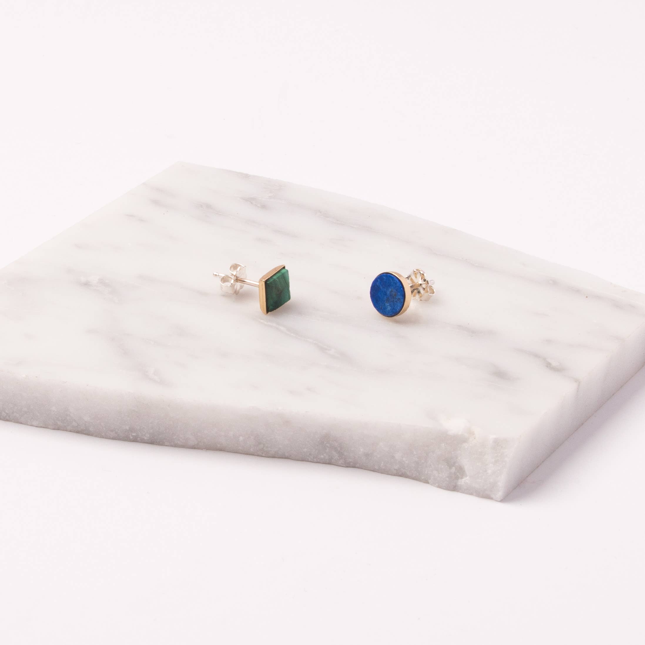 Michelle Starbuck Designs - Wholesale Stud/Post Earrings - Lapis + Malachite Mismatched Studs1
