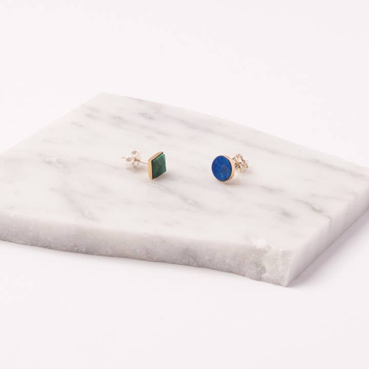 Michelle Starbuck Designs - Wholesale Stud/Post Earrings - Lapis + Malachite Mismatched Studs1