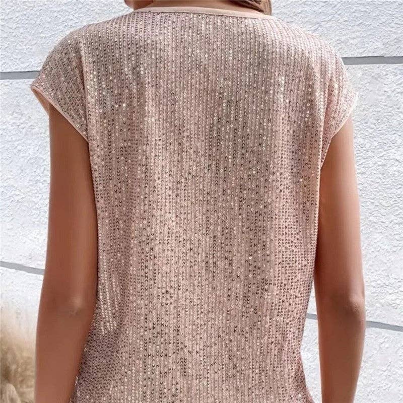 OceanusSwim – wholesale Blouse – Women’s – Loose Casual Round Neck Glitter T Shirt1