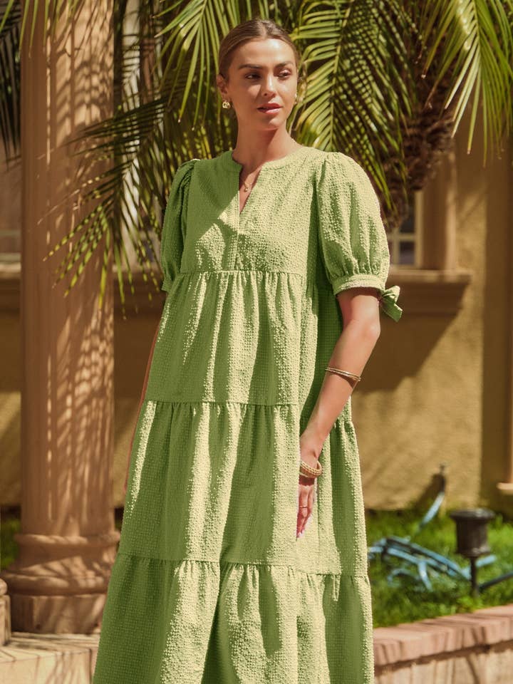 Oddi - Wholesale Dress - Women's - Textured Gingham Babydoll Midi Dress