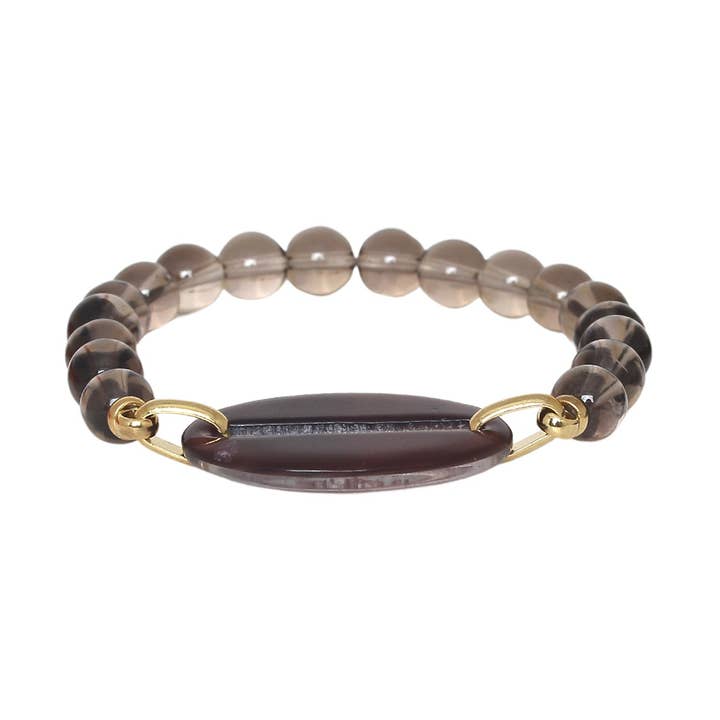 ELLIPSE stretch bracelet burgundy mother-of-pearl & smoky quartz for wholesale by Nature Bijoux