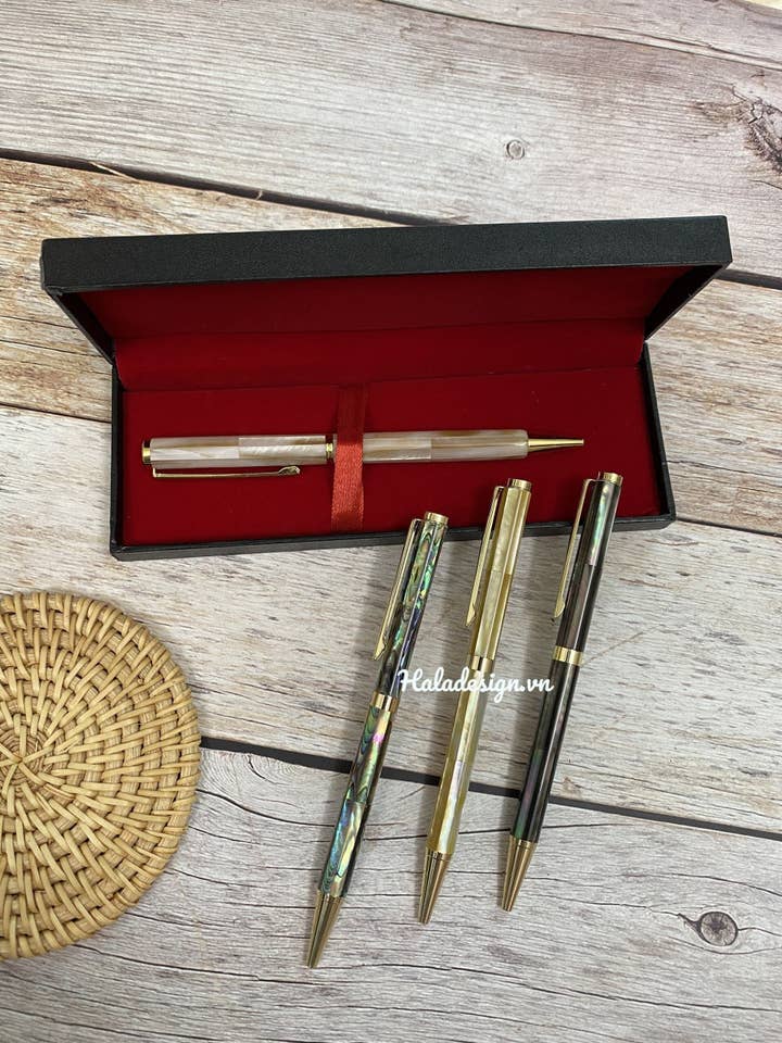 Assorted Seashell and Mother of Pearl Rollerball Pens for wholesale by Hala Design