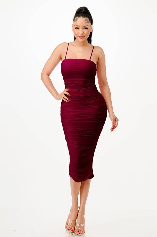 JBLA FASHION - Wholesale Dress - Women's - 530-Sheer Ruched Mesh Bodycon Midi Dress4