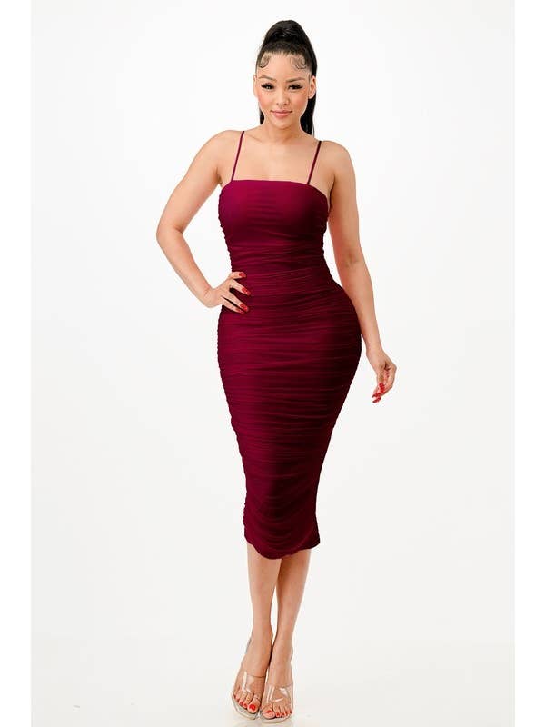 JBLA FASHION - Wholesale Dress - Women's - 530-Sheer Ruched Mesh Bodycon Midi Dress4