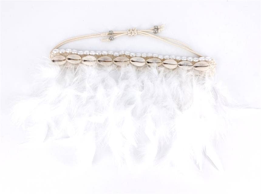 Gypsea Beach Club - Venta al por mayor Pulsera tobillera - Tobillera estilo bohemio, concha de cauri con plumas blancas0