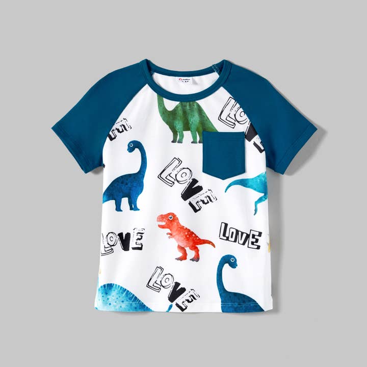 Turquoise Family Matching Dinosaur Print Tank Dresses and Short-sleeve for wholesale on Faire2