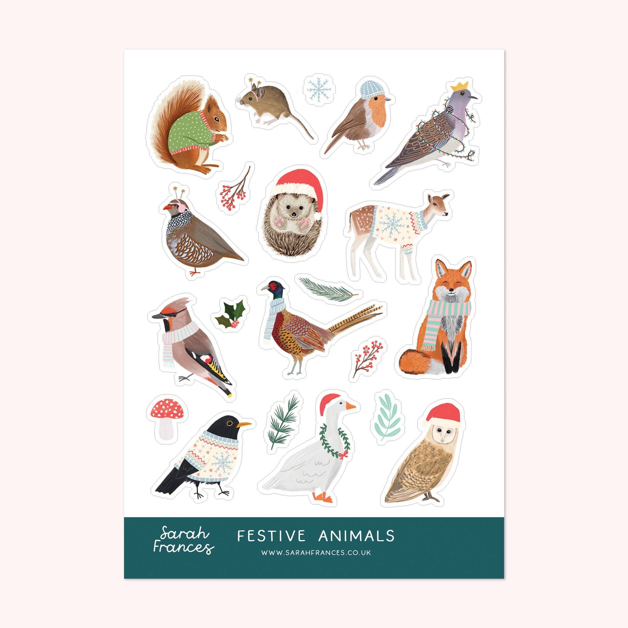 Sarah Frances – wholesale Sticker – Festive Animals Sticker Sheet - Christmas Stickers0