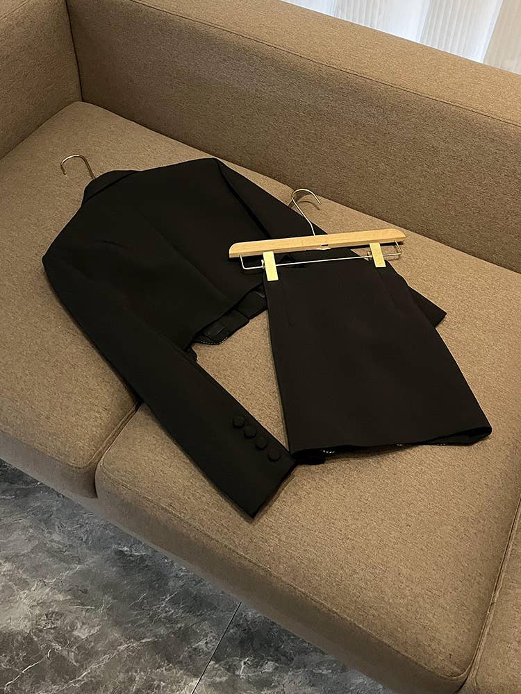 Sanyao Fashion - Wholesale Suit Set - Women's - SY396 Pink Suit with Diamond Bow Decor and Short Hip Skirt 8