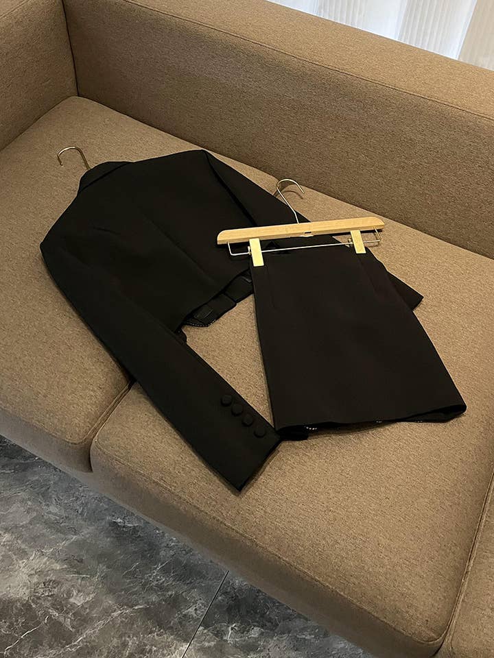 Sanyao Fashion - Wholesale Suit Set - Women's - SY396 Pink Suit with Diamond Bow Decor and Short Hip Skirt 8