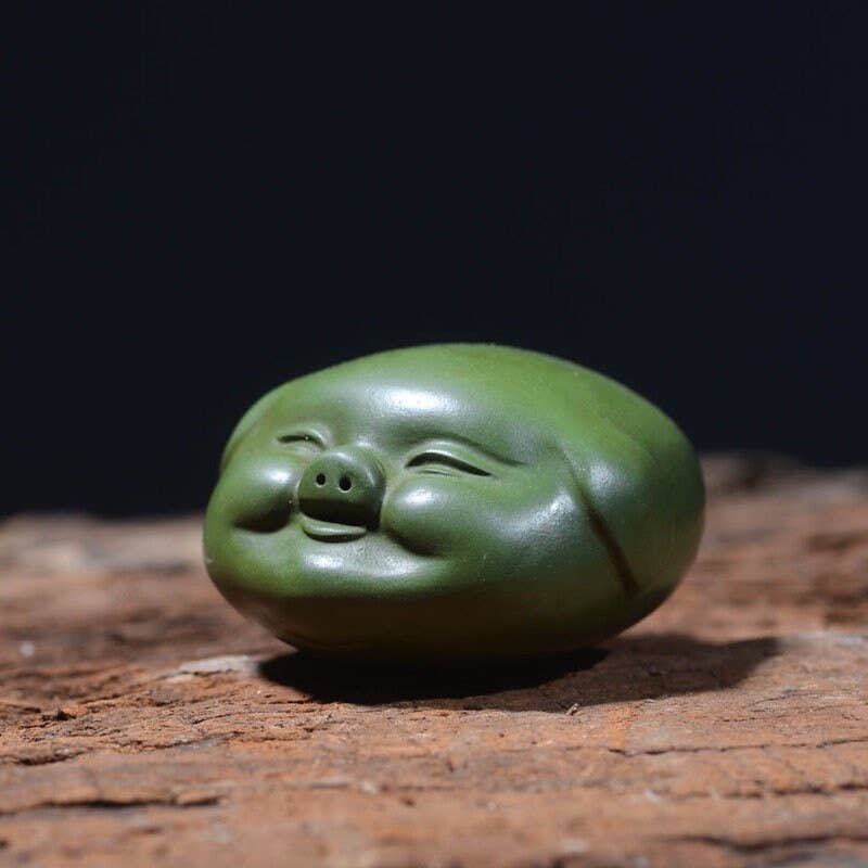 Gohobi （We cover U.S. import duties） - Wholesale Decorative Figurine - Gohobi Handmade green pig ornaments Tea pets ceramic YiXing clay  Chinese Gongfu tea Kung fu tea Japanese Chado unique ornaments2