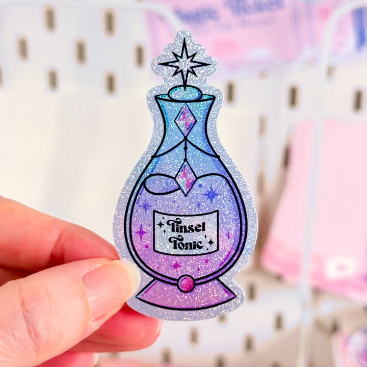 Tinsel Tonic Potion Holographic Glitter Vinyl Sticker for wholesale by Lula Rocks