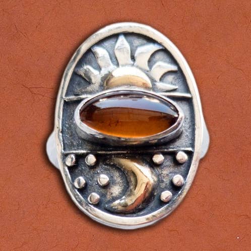 Sun and Moon Ring w/ Amber for wholesale by Tidepool