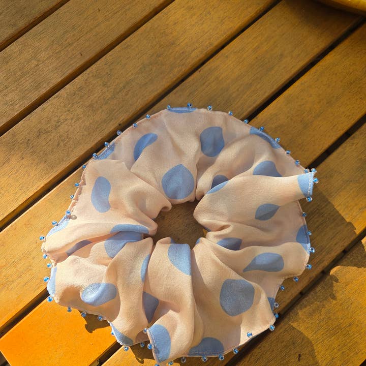 Beaded Polka Dot Silk Scrunchie for wholesale by Adele by Adele Jackson