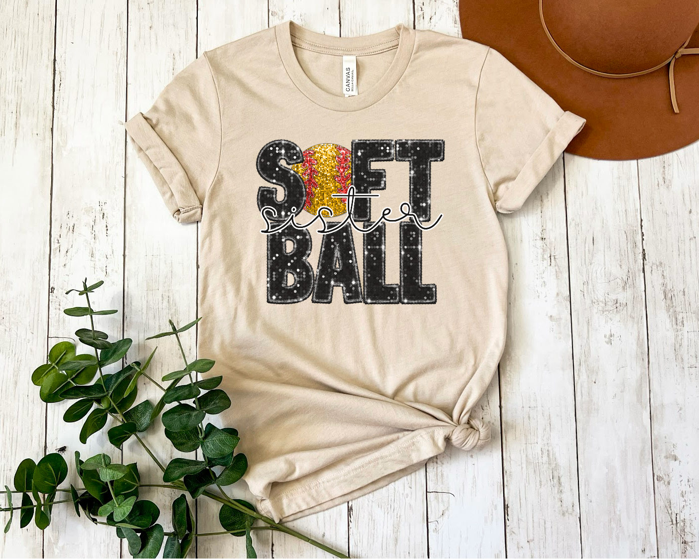 Simple Tymes - Wholesale Sublimation Transfer - Softball Faux Glitter Titles with Ball DTF Print0