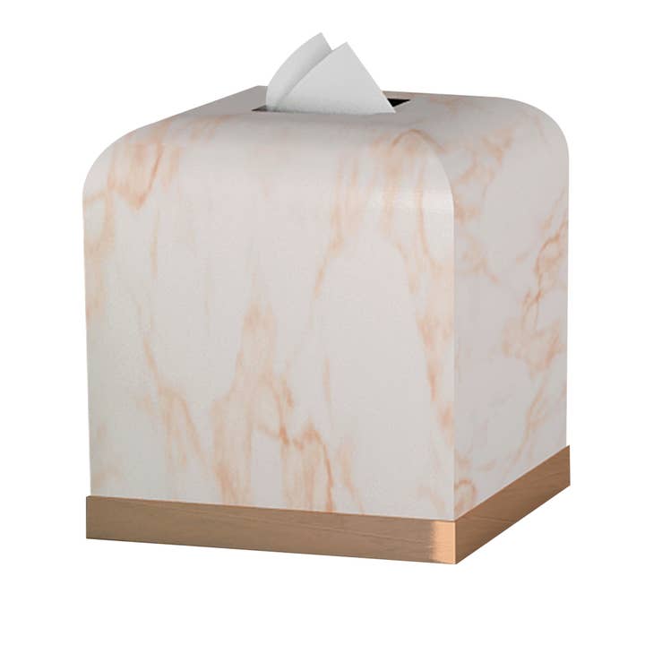 Misty Rose Gold Marble Finish Square Tissue Box for wholesale by nu steel