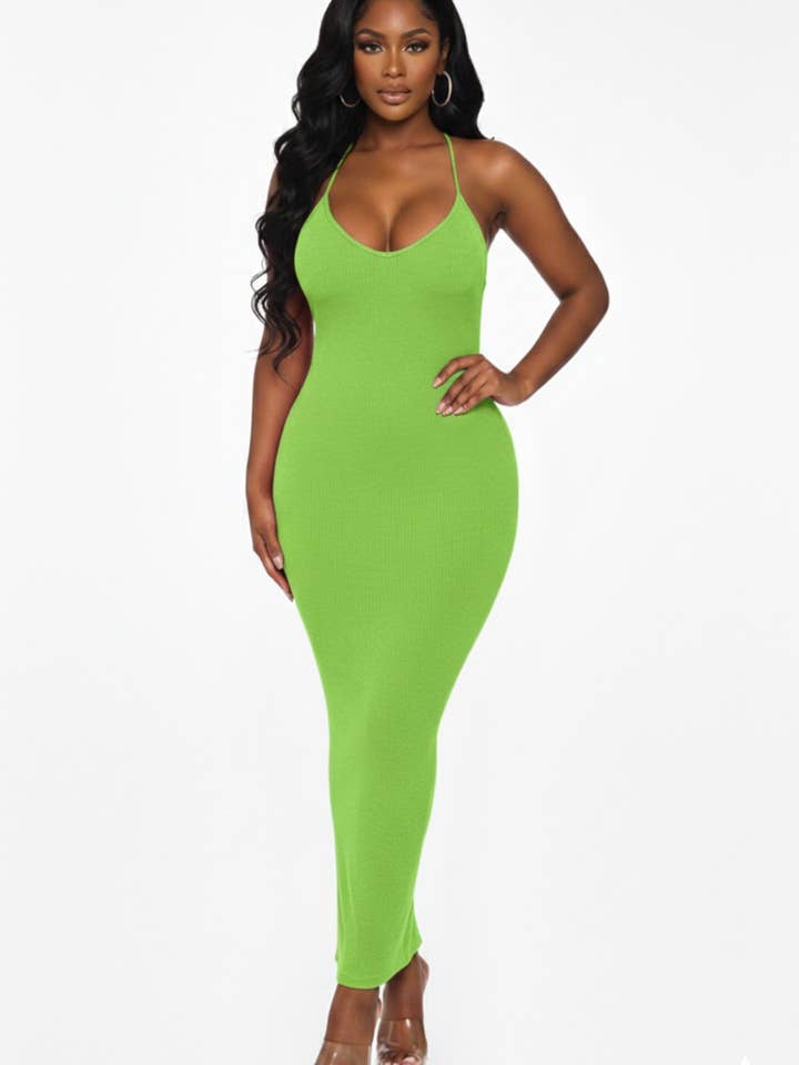 Vestido largo con tirantes finos de color acanalado liso para venta al por mayor de To Star