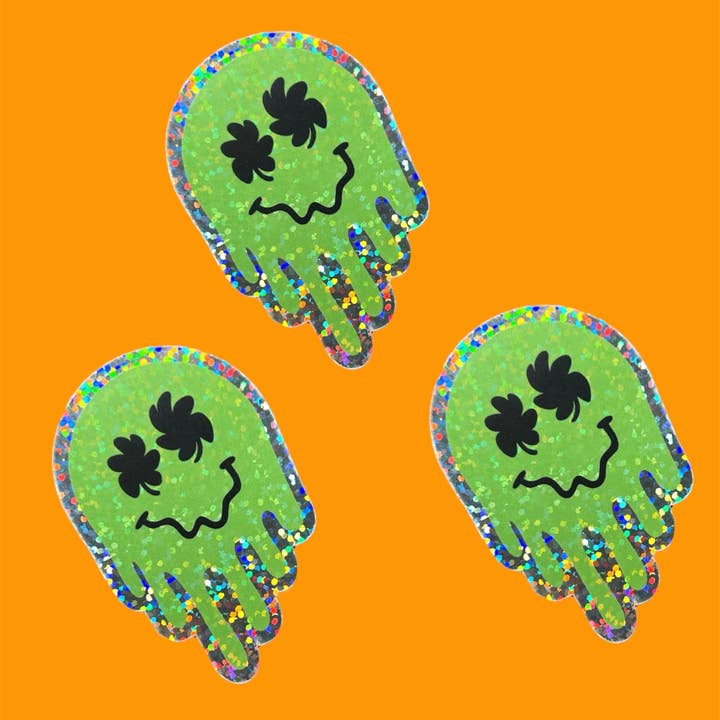 Trippy Shamrock Face Glitter klistermærke for engroshandel hos Riff Raff & Rince