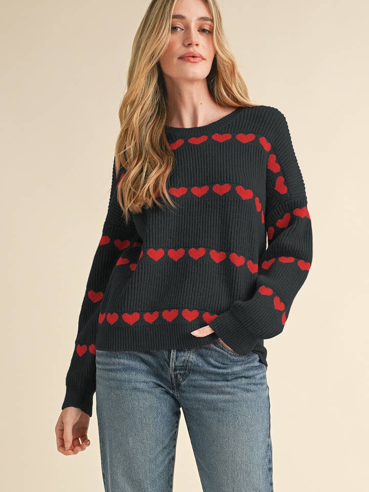HEART RIBBED KNIT SWEATER MSW10158 for wholesale by &MERCI