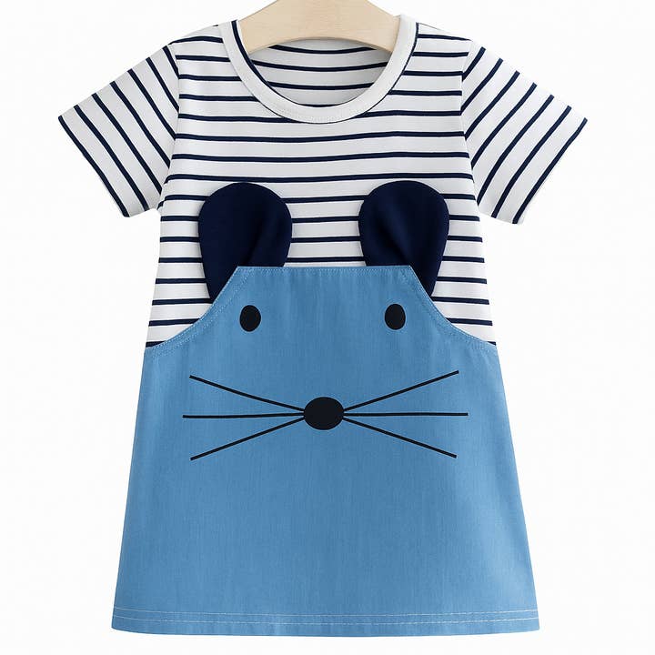 Vestido Azul com Riscas para Menina Pequena por atacado de Fennco Styles