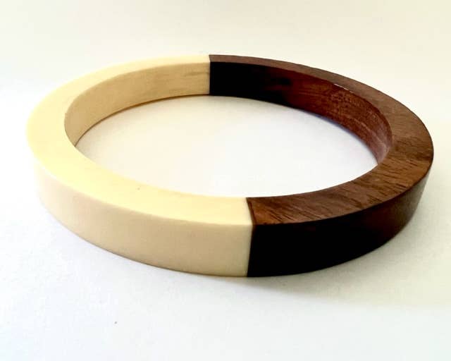 Erik & Mike - Wholesale Bangle Bracelet - Ivory resin and wood bangle 5/16" wide