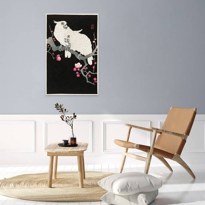 Ohara Koson Cockatoo & Plum 1925 Ukiyo-e Edo Japan Wall Art for wholesale by Vintage Wall Graphics