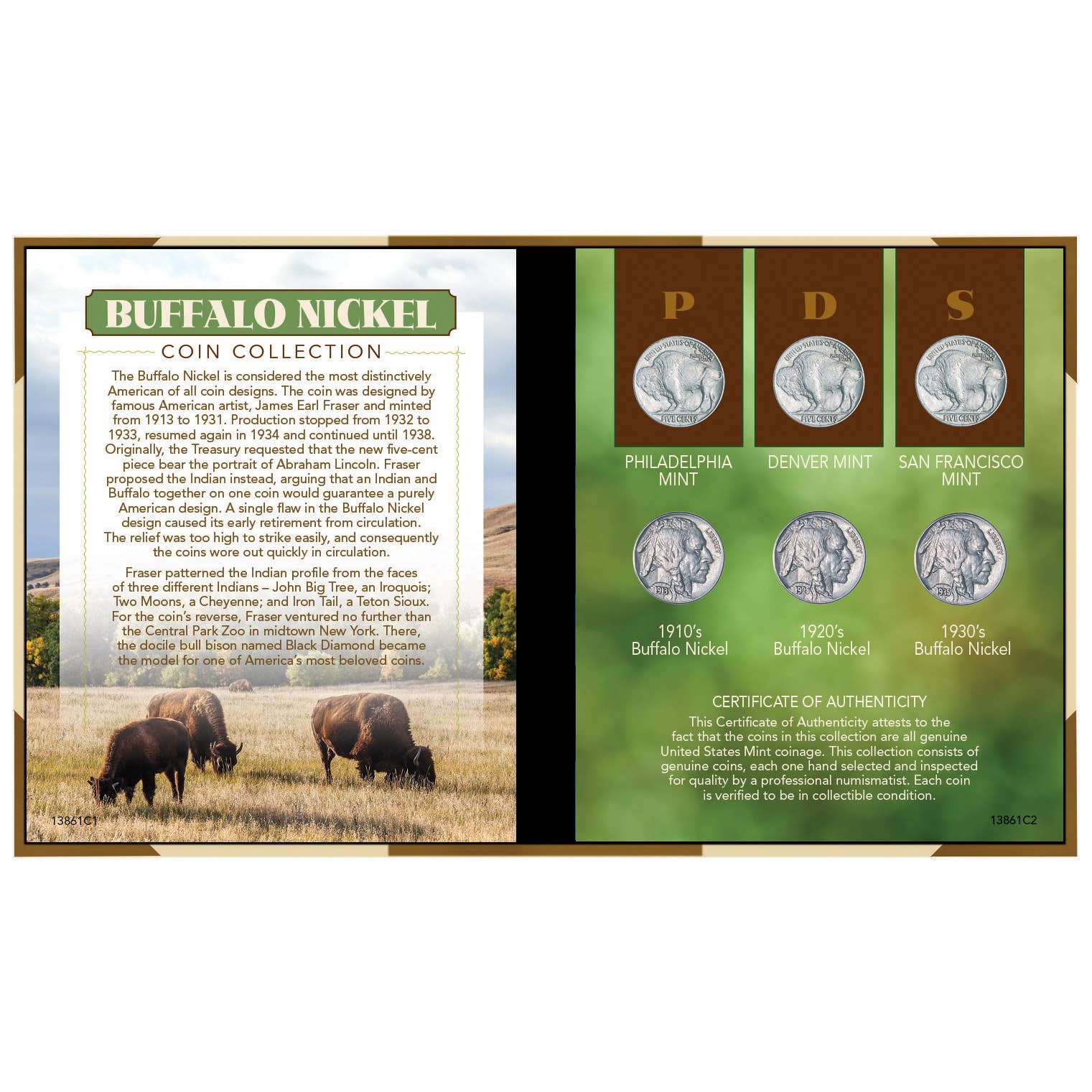 American Coin Treasures - Wholesale Keepsake Coin/Token - Buffalo Nickel Coin Set Genuine US Five Cent Coins0