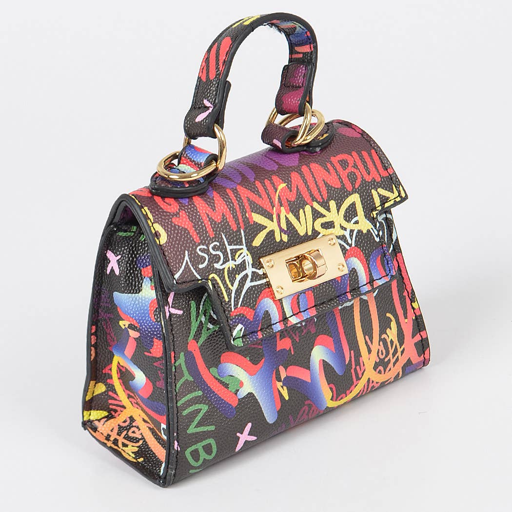 Black Multi Graffiti Mini Handle Bag for wholesale on Faire1