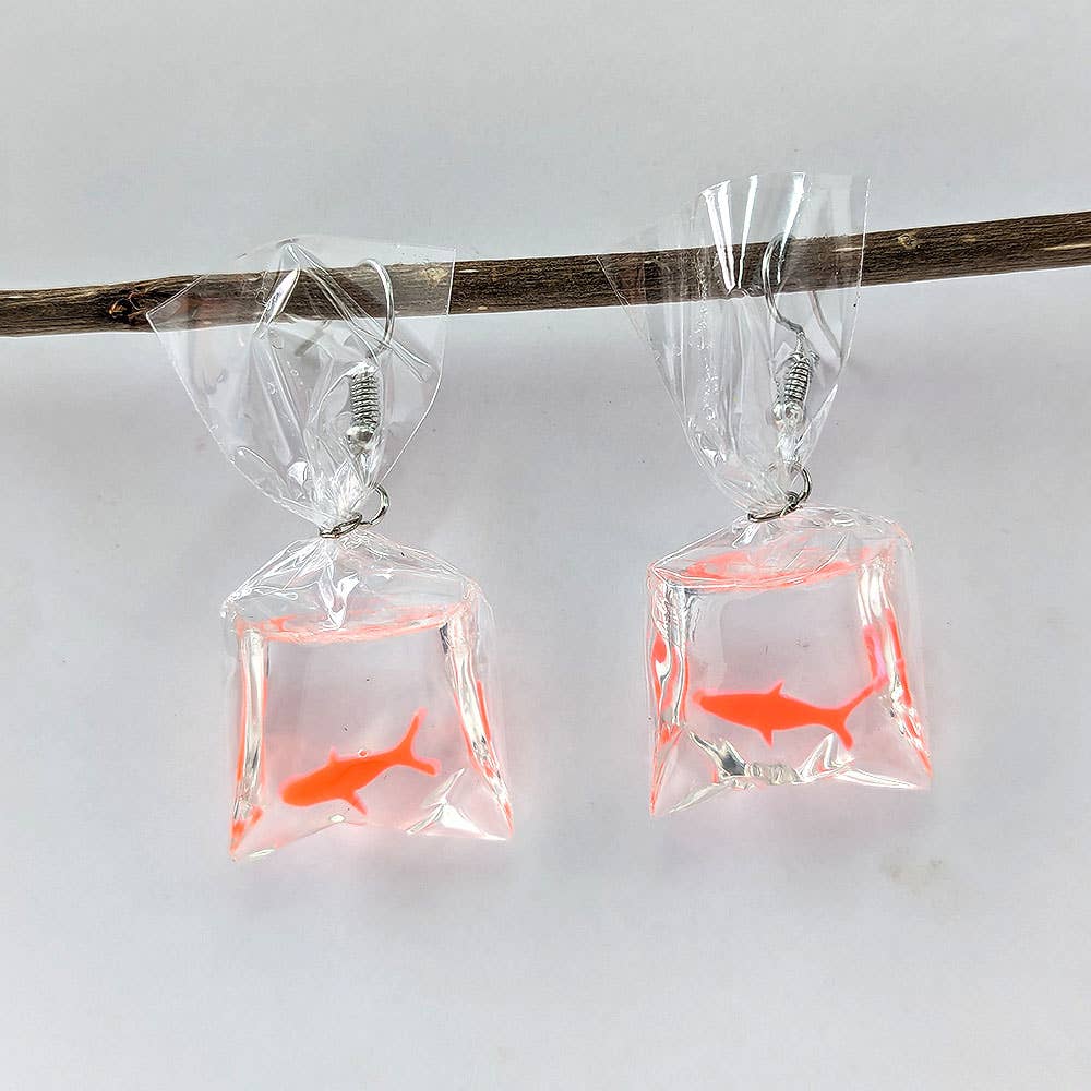 Stylish Jewelry Supply - Wholesale Dangle Earrings - Fish in a Bag Orange Goldfish Fish Resin Earrings2