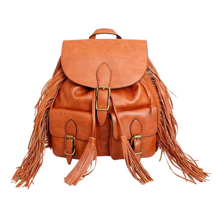 Backpack Brown Leather Fringe Bag for Women for wholesale on Faire3