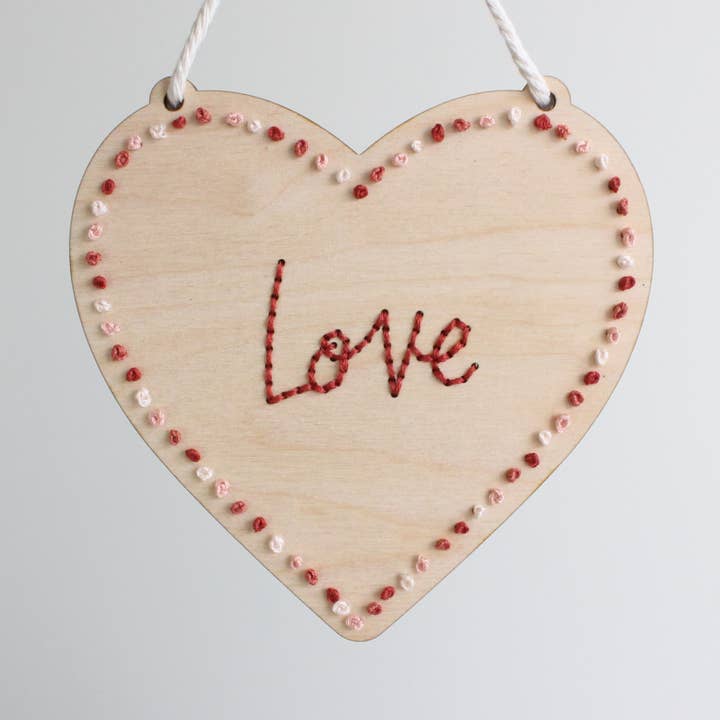 Heart “Love” Wooden Hanging Embroidery DIY Kit for wholesale by The HNB House