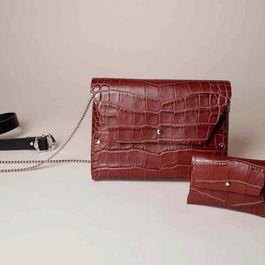 Tasche Pliage aus braunem Kroko-Leder mit Tür für den Großhandel von 114 Paris