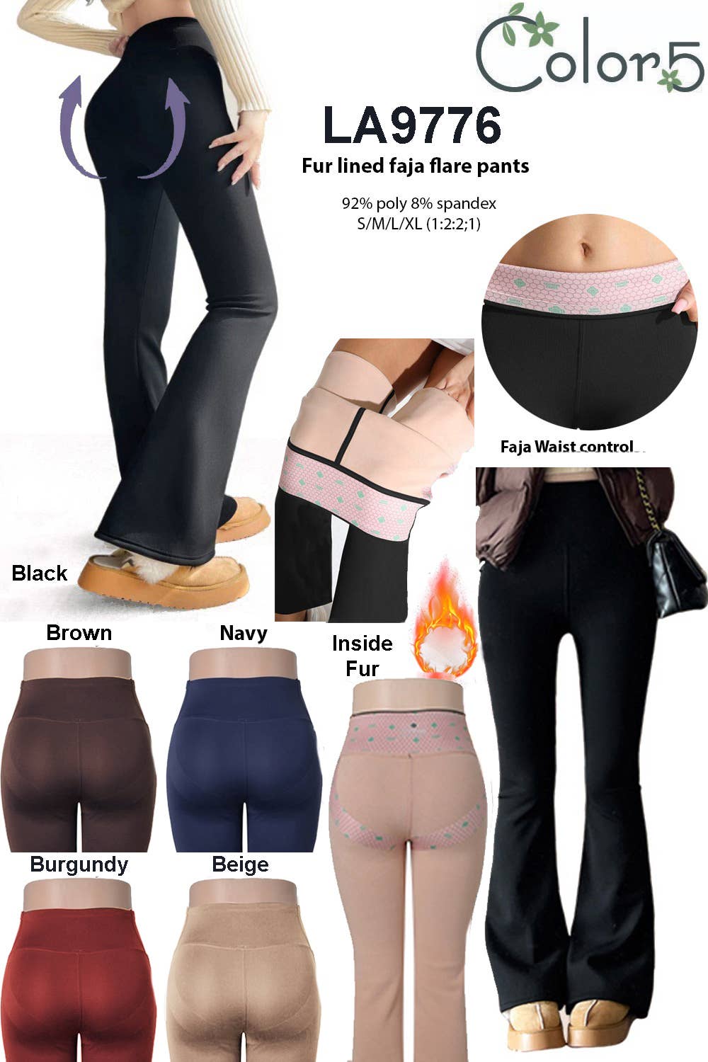Color 5 - Wholesale Pants - Women's - Fur lined faja waist control butt lifting warm flare pants 13