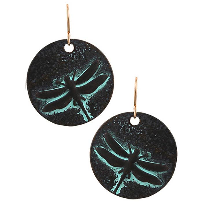 Orecchini rotondi in metallo con libellula patinata FR3552 per la vendita all'ingrosso da parte di 0011 PREMIERE