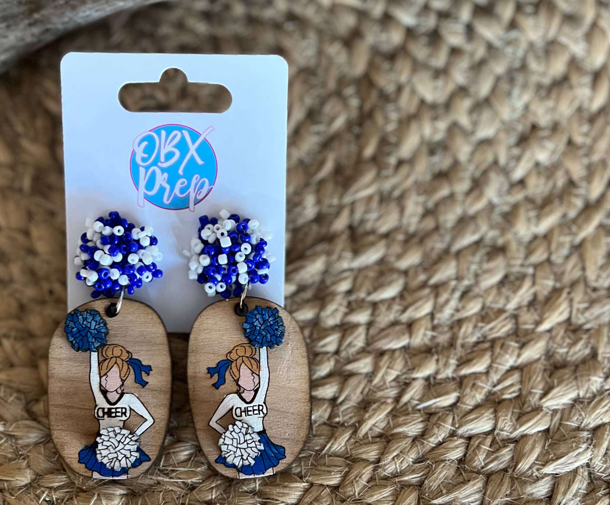 OBX Prep - Wholesale Dangle Earrings - Custom Hand-Painted 3D Cheerleader Earrings Beaded Stud Top1