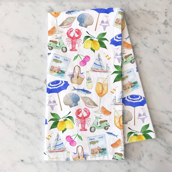 Amalfi Coast Italian Summer Tea Towel for wholesale by KelseyMDesigns