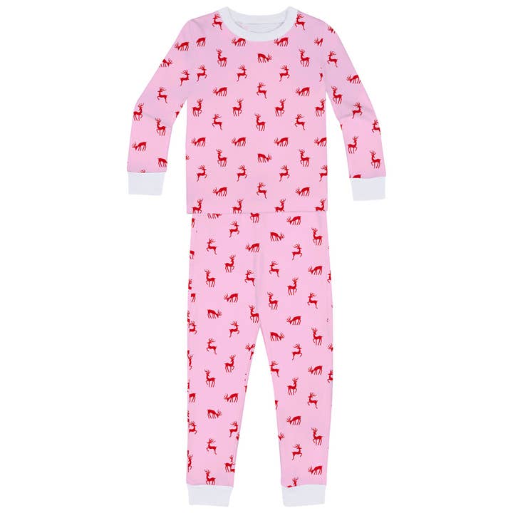 Kids Reindeer Pink Long PJ Set for wholesale by Sant and Abel