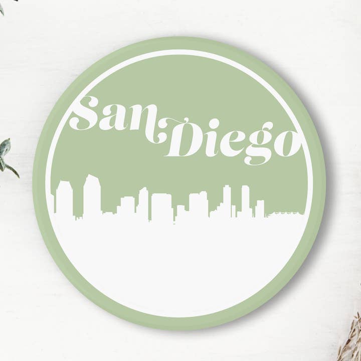 San Diego CA Skyline-Achterbahn im Retro-Stil | Verschiedene Farben für den Großhandel von Paperfinch Design
