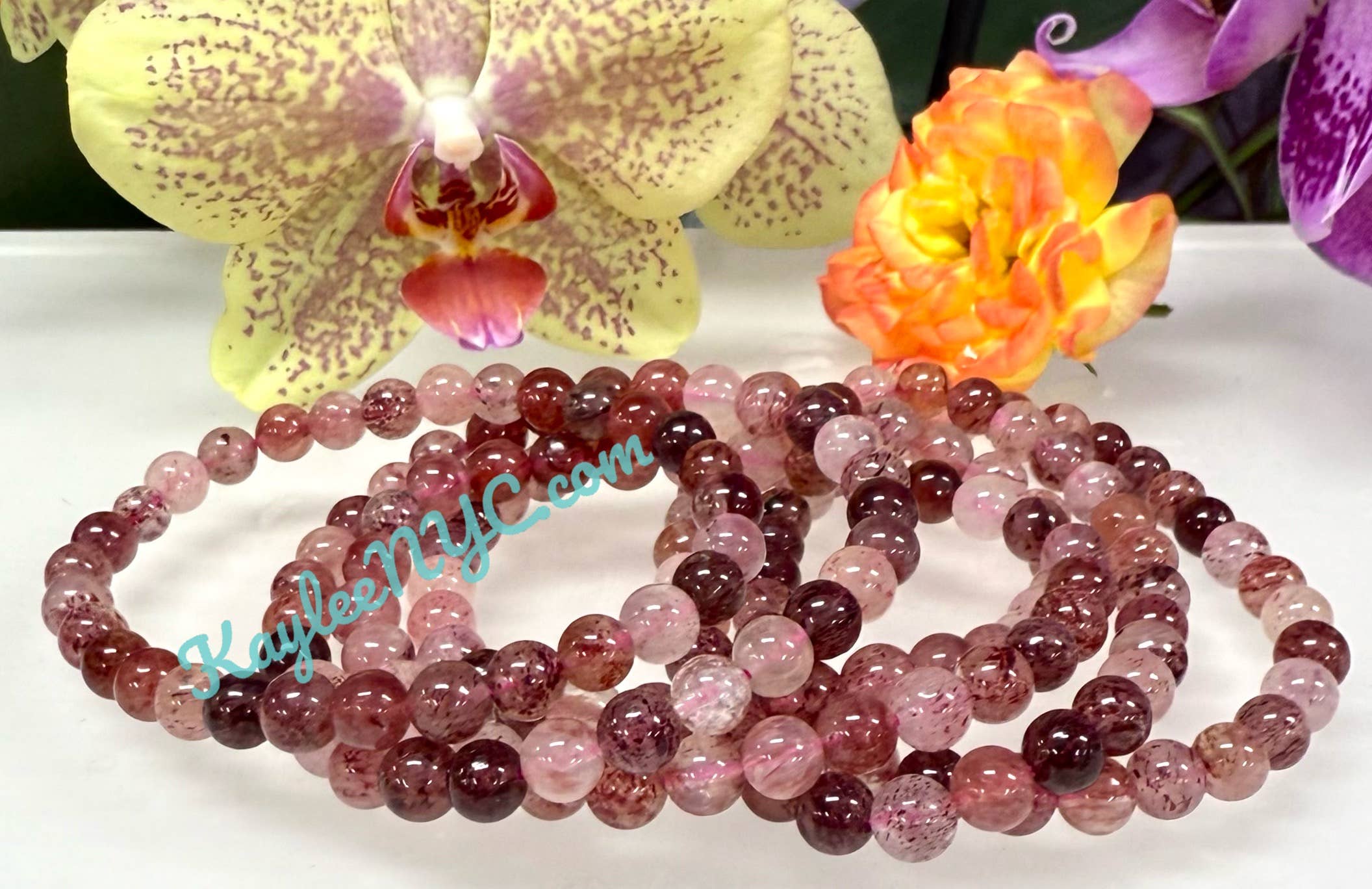 KayleeNYC - Wholesale Beaded Bracelet - Strawberry Quartz 6mm 7.5” Crystal Healing Stretch Bracelet 3