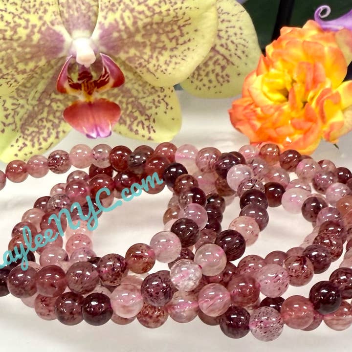 KayleeNYC - Wholesale Beaded Bracelet - Strawberry Quartz 6mm 7.5” Crystal Healing Stretch Bracelet 3