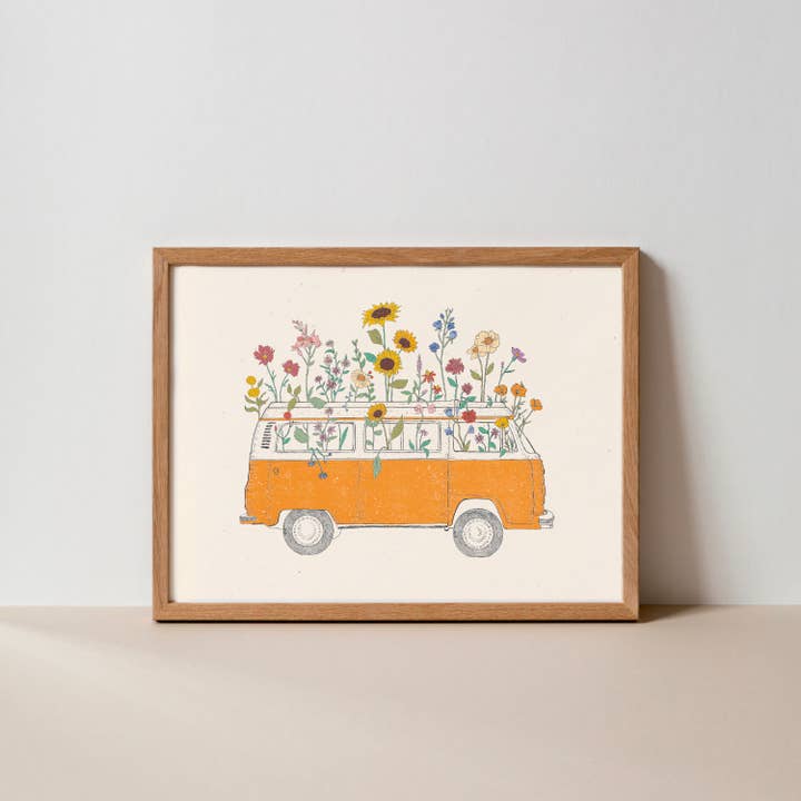 Kaari & Co. - Wholesale Art Print - Wildflowering Van Art Print - Hush Poppy Collection