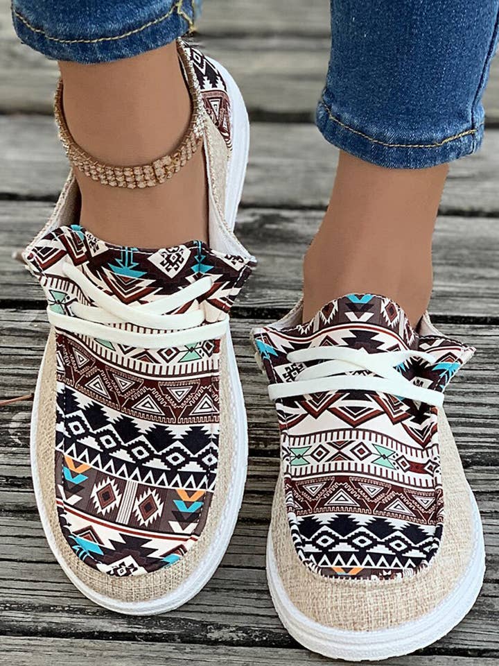 Bailee Vintage Aztec Lace-up Flat Shoes for wholesale by Threaded Pear
