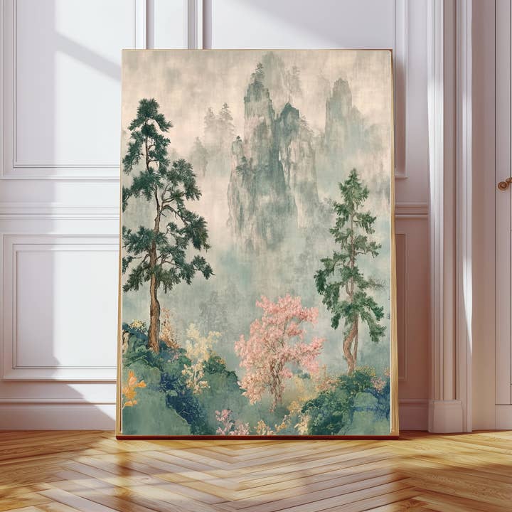 Japanese Mountain Green Landscape Art Print for wholesale by Kumo Art Prints