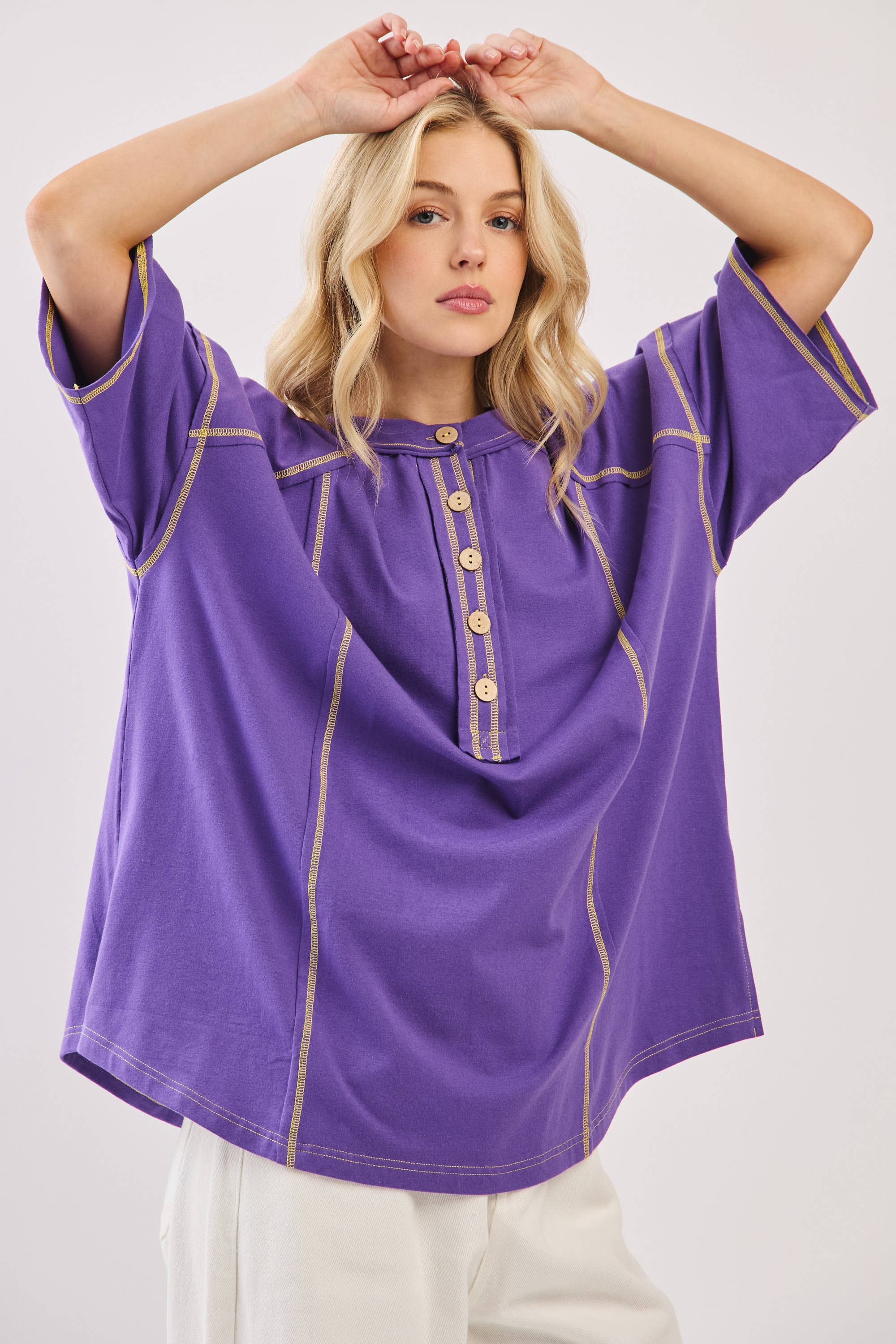 Sewn and Seen – Túnica - Mulher por atacado – Henley Relaxado com Botões33