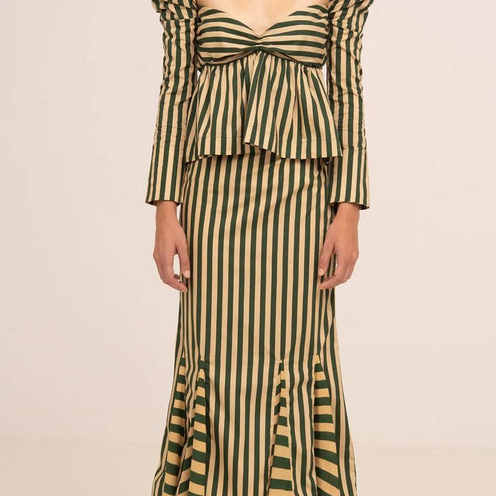 Falda Midi Verde a Rayas Garland for wholesale by CARMEN SAYS